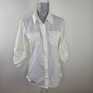 Cabi White Stretch Panel Button Down Shirt #528
